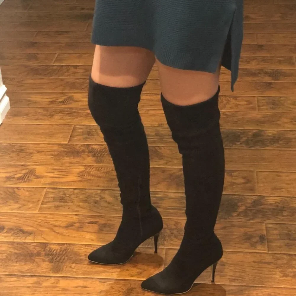 🆕Women Suede Polyurethane Over The Knee High Stretchy Leather Thigh High Boots